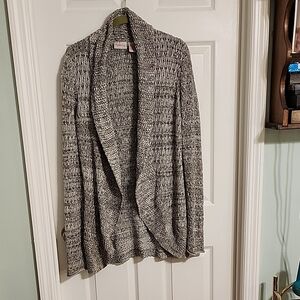 Black and White Chunky Knit Cardigan with Open Front Crystal Kobe Size XL